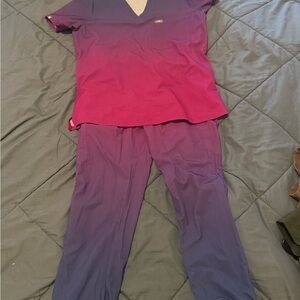 Figs V-Neck Scrub Top in Purple and Pink